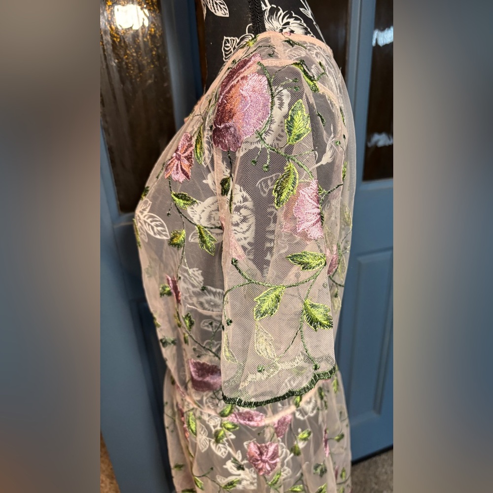 NWT Lularoe Deanne II Maxi Dress Sheer Overlay XL Embroidered Floral Dress
